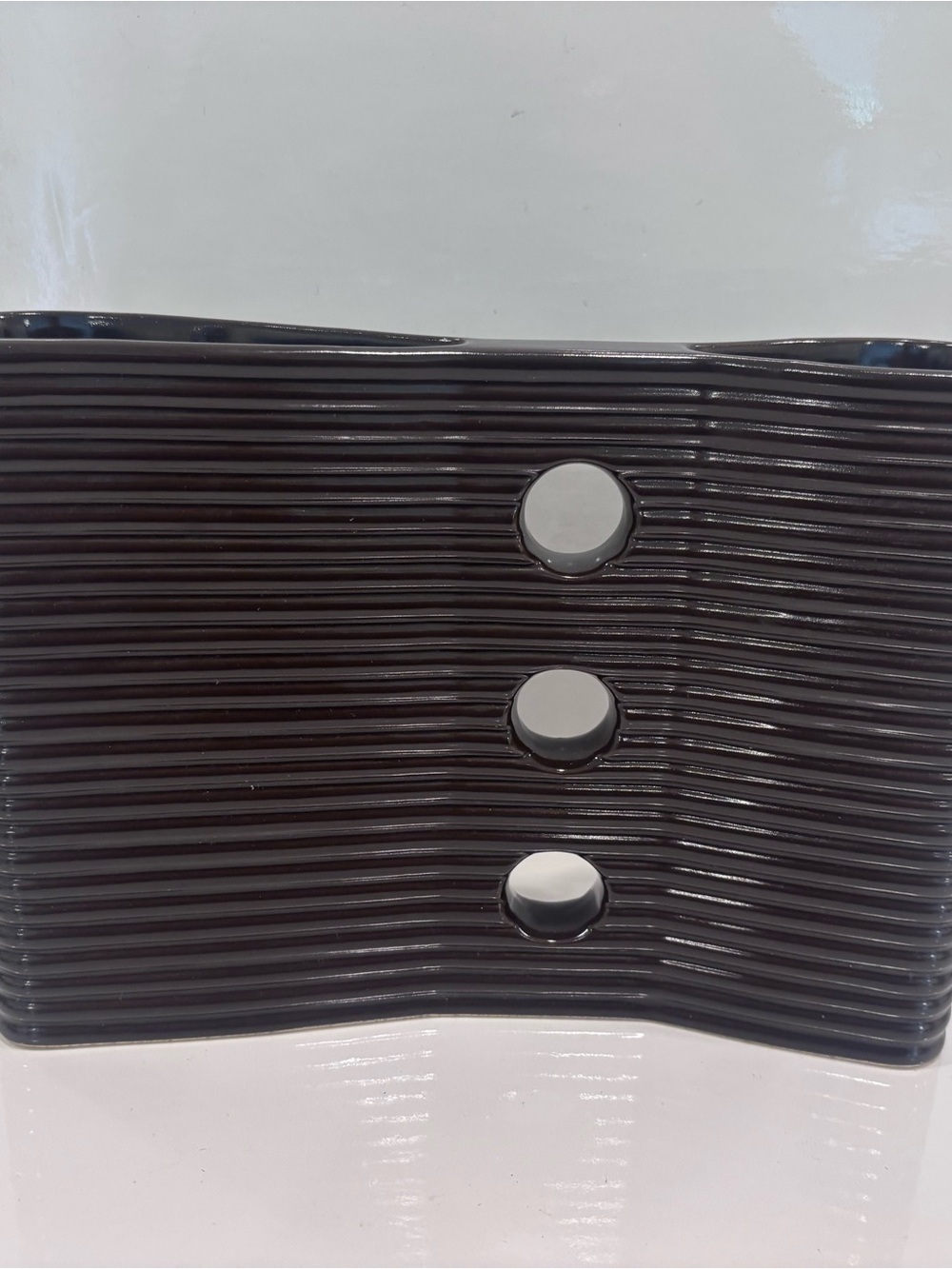 Modern Ribbed Ceramic Vase in Dark Brown - Picture 3 of 7